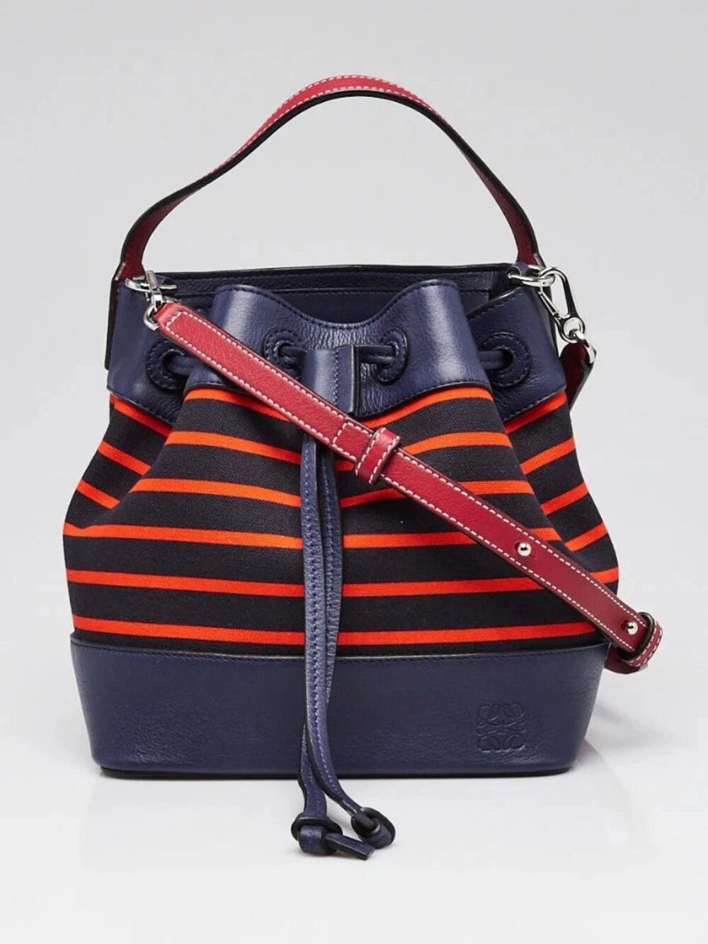 Loewe Blue/Orange Striped Canvas Drawstring Bucket Bag